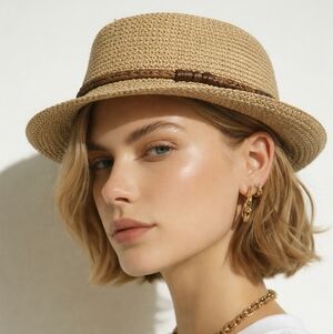 Elegant Tan Woven Bucket/ Brim Hat NWOT